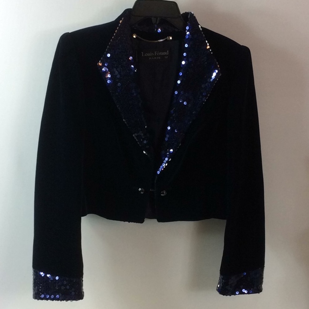 Louis Feraud velvet navy blue jacket with sequence - Picture 3 of 6